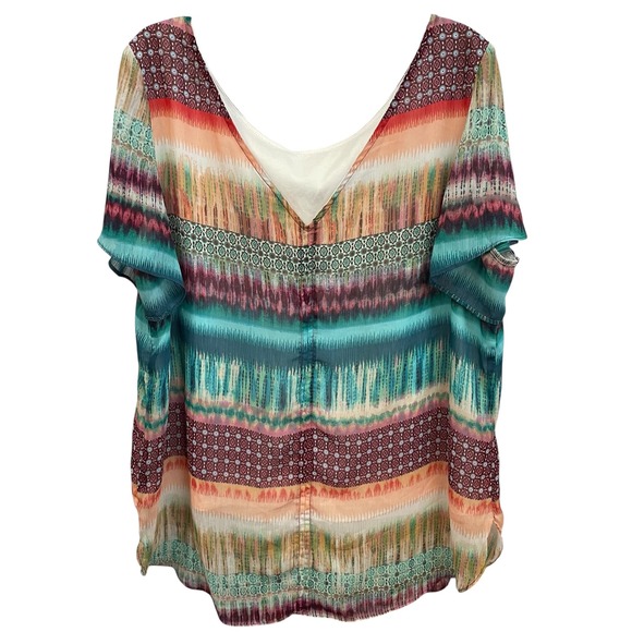 Milano Colorful Print Blouse V-Neck Short Sleeve Top Lightweight XL - Picture 2 of 6